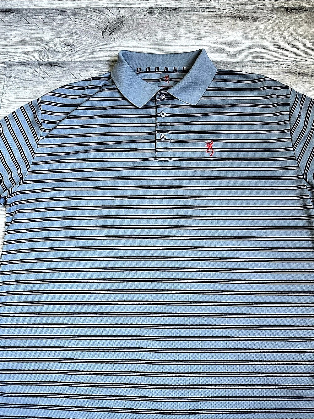 Browning Performance Polo Striped Blue & Black Polo